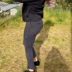 Side zip striped black and white dress pants